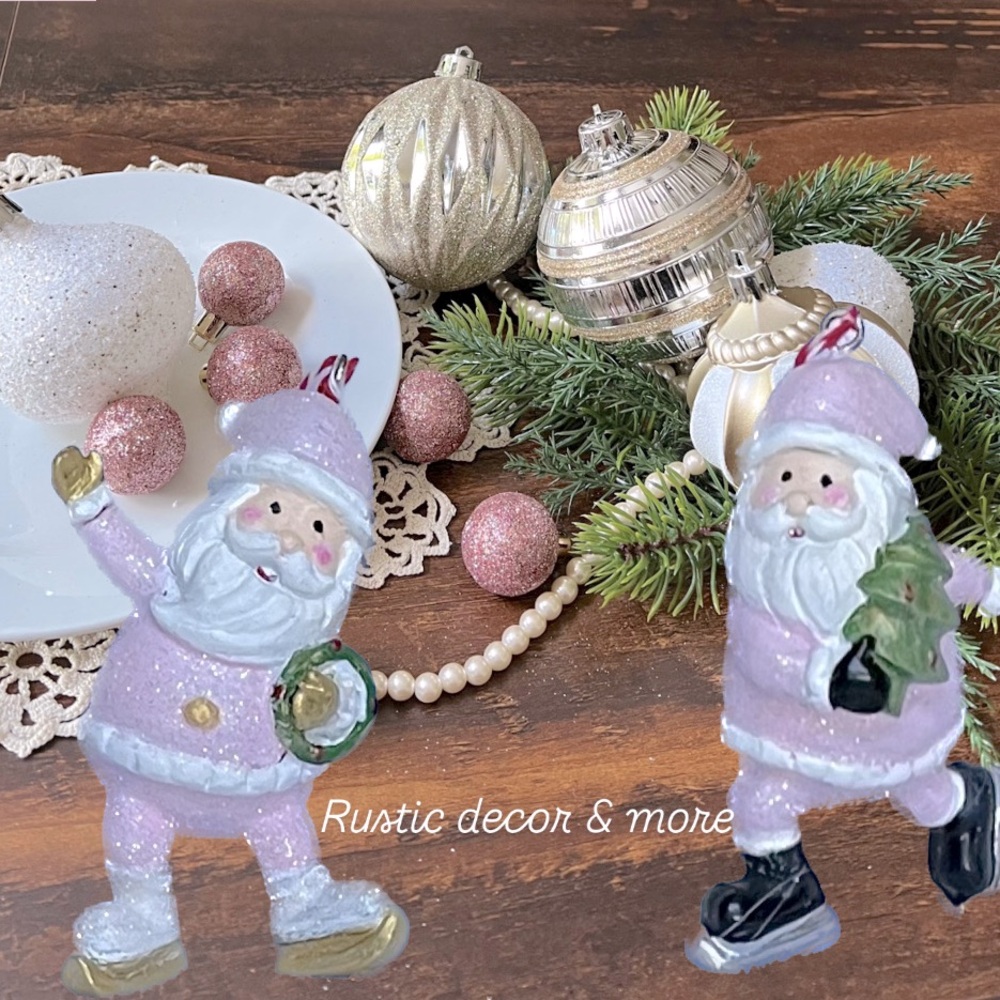 Christmas Pink Santa Ornament Set